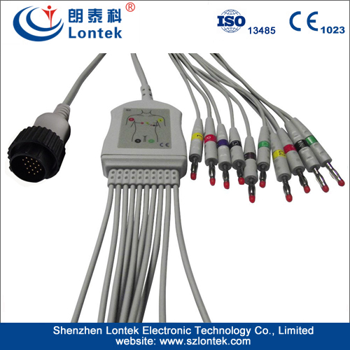 供应铃谦一体式10导心电导联线,香蕉插,欧标,无电阻